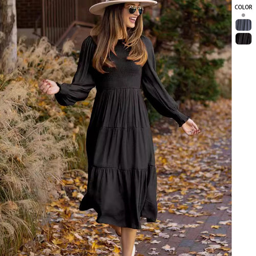 Chic & Stil Women's Long Casual Dress with Ruched and Ruffled Details