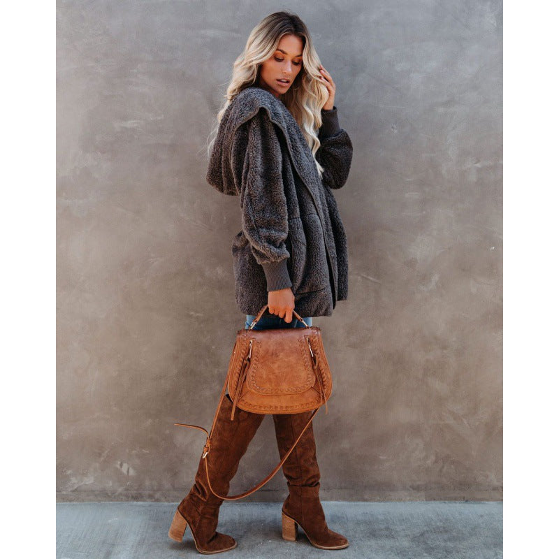 Women Hooded Cozy Jacket in Soft Material Lune London
