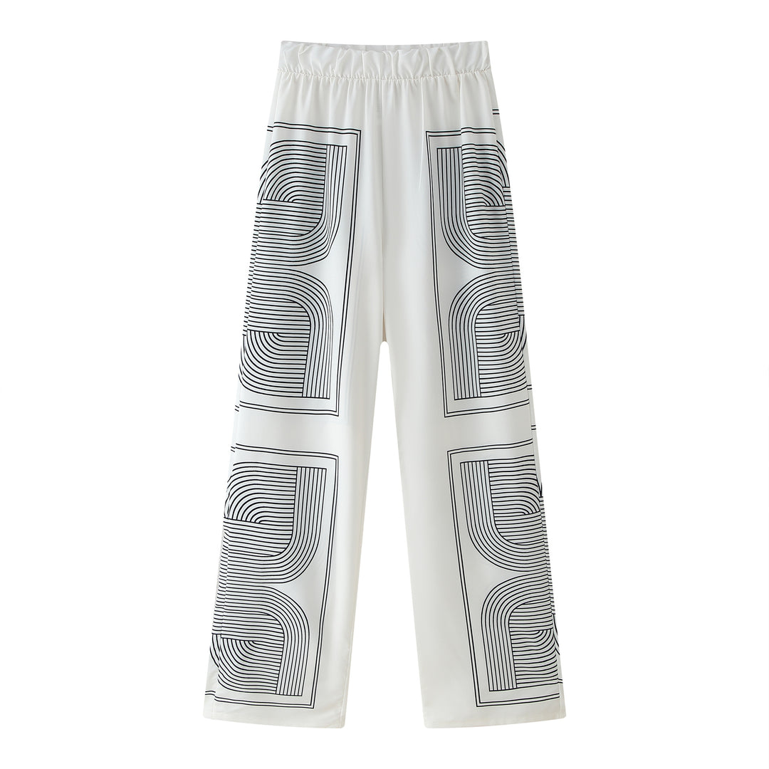 Women's set consisting of a casual shirt and wide pants with a geometric design Lune London