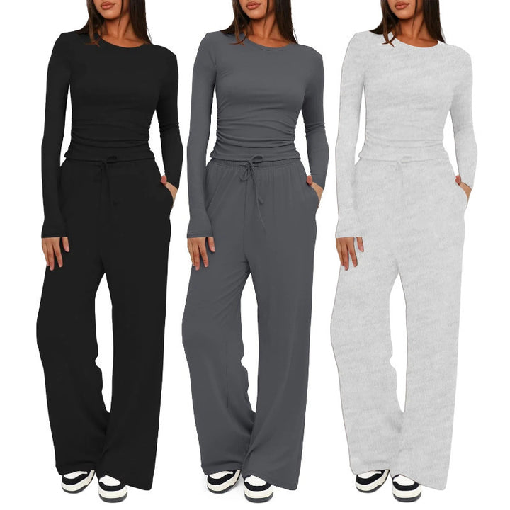 Women's Comfortable Lounge Set with Long-Sleeved Top and Loose-Fitting Pants Lune London