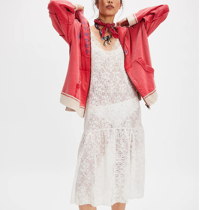 Zipped hoodie for women with fringe cut Lune London