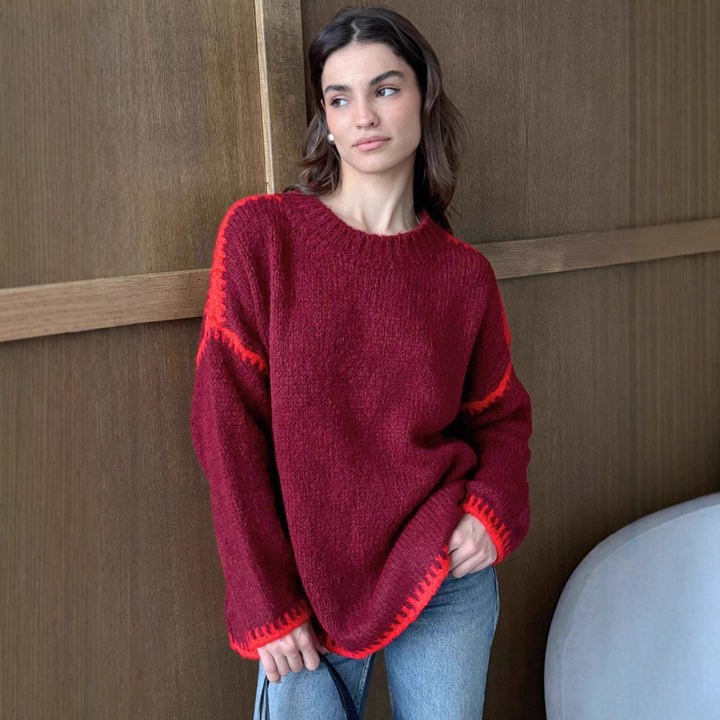 Pull en tricot décontracté pour femmes avec ourlet accentué en couleur Chic & Stil