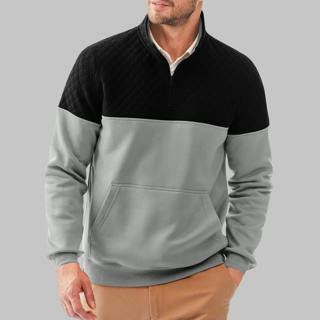 Fleece pullover for men with quilted details and high collar Lune London