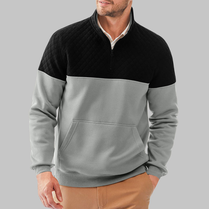 Fleece pullover for men with quilted details and high collar Lune London