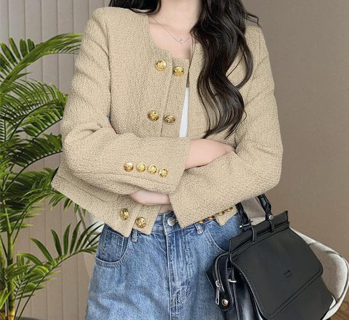 Women Structured Short Jacket with Decorative Buttons Chic & Stil