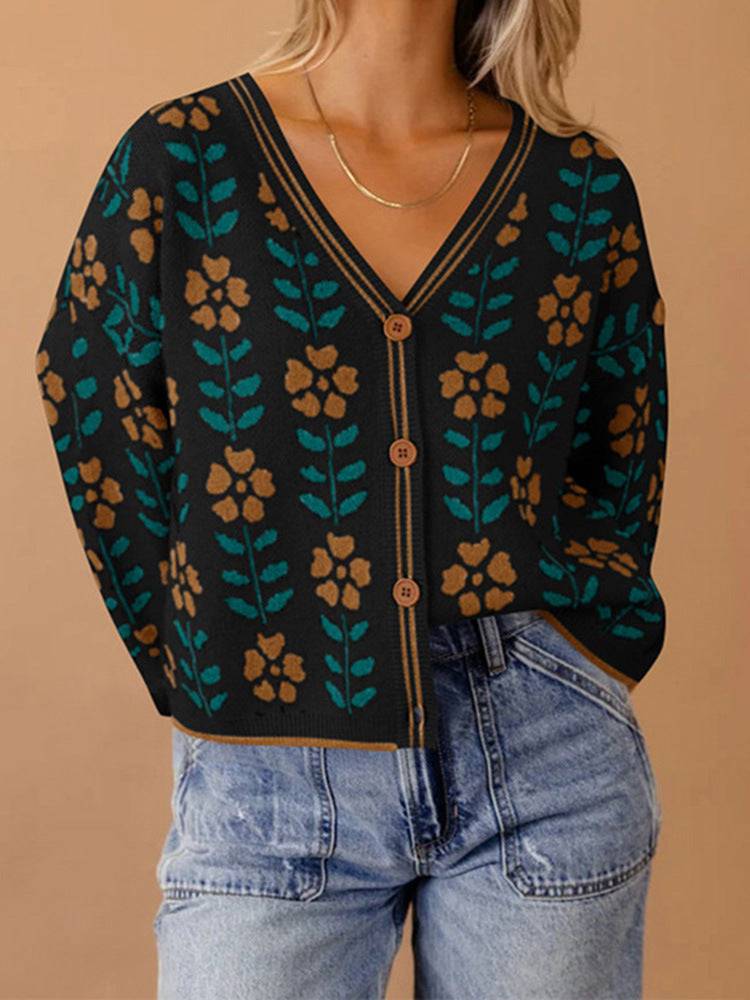 Women's knitted jacket with floral design and button details Lune London