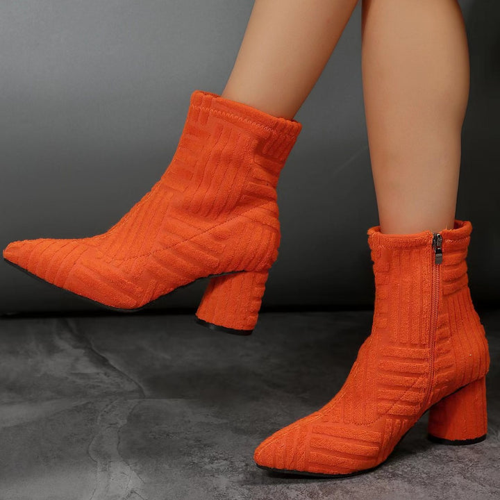 Women's ankle boots with a contemporary knit design and a comfortable block heel Lune London