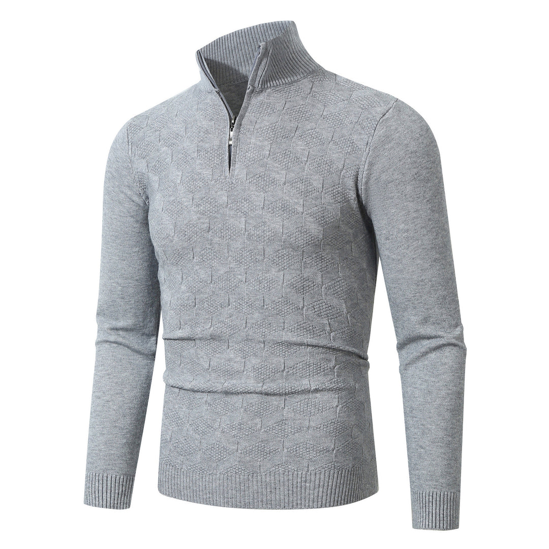 Casual knitted pullover for men with half-zip and textured pattern Lune London