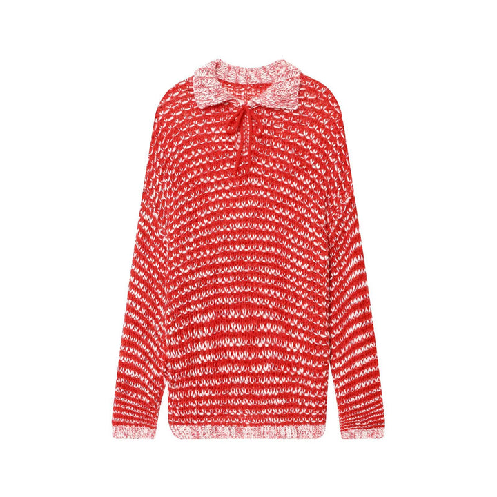 Casual knit sweater for women with trendy collar and fastening ties Lune London