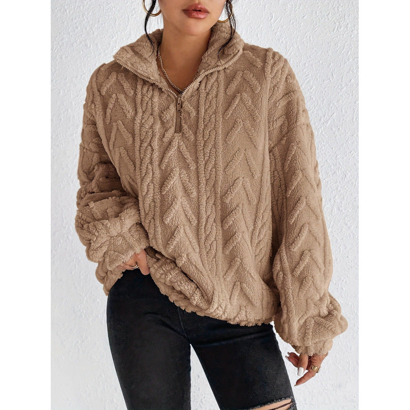 Ladies Trendy Polyester Sweater with High Collar and Lune London Texture
