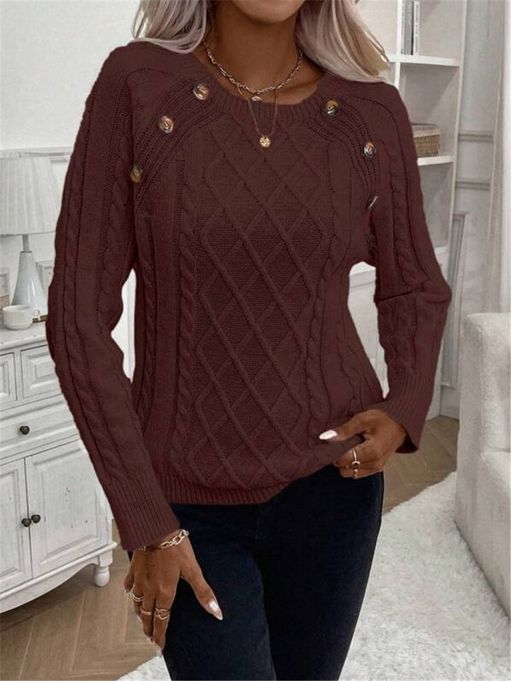 Knitted sweater for women with a textured diamond pattern and decorative buttons Lune London