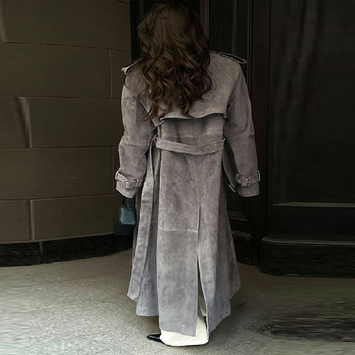 Manteau trench long en suede élégant et confortable pour femmes Chic & Stil