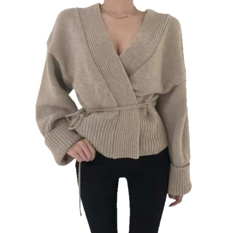Women’s wrap knit jacket with structured design and wide sleeves Lune London