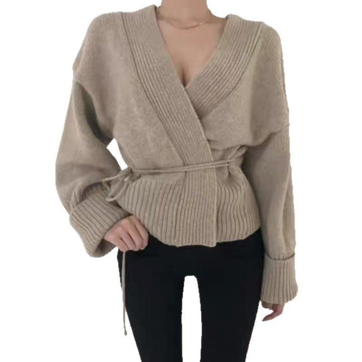Women’s wrap knit jacket with structured design and wide sleeves Lune London