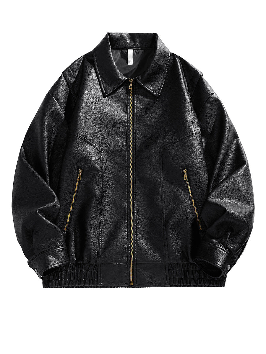 Leather jacket for men, short cut, with elastic waist and pockets Lune London
