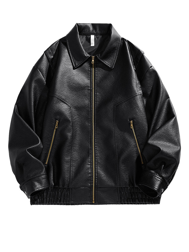 Leather jacket for men, short cut, with elastic waist and pockets Lune London
