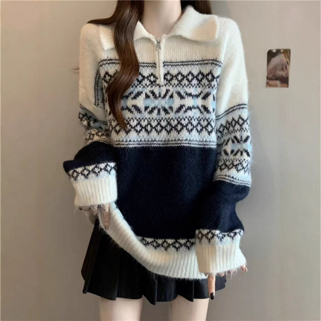 Pull en tricot pour femmes avec un motif norvégien élaboré Chic & Stil