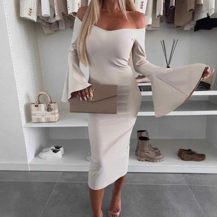 Dress woman with off-shoulder neckline and flared sleeves Lune London