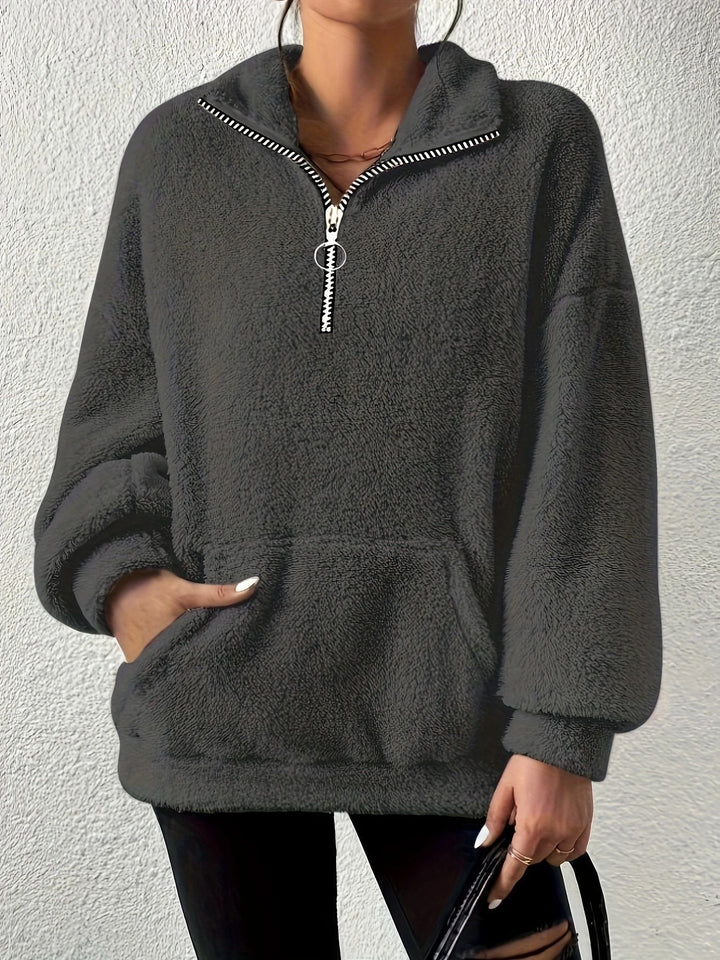 Ladies elegant fleece sweater with high collar and pockets Lune London