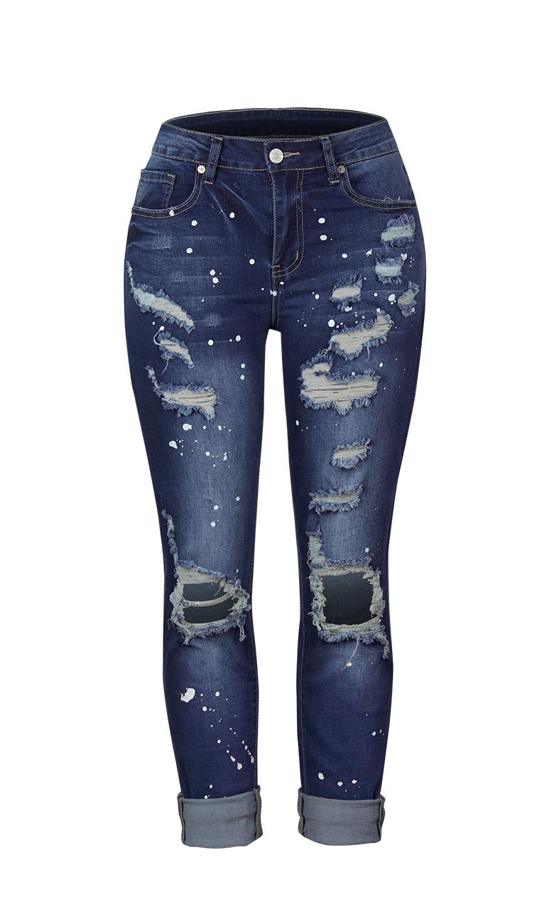 Skinny jeans for women with a trendy distressed effect and a high waist Lune London
