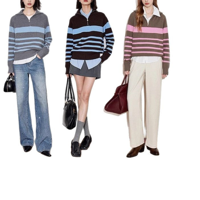 Pull en tricot confortable pour femmes avec fermeture à demi-zip à la mode Chic & Stil