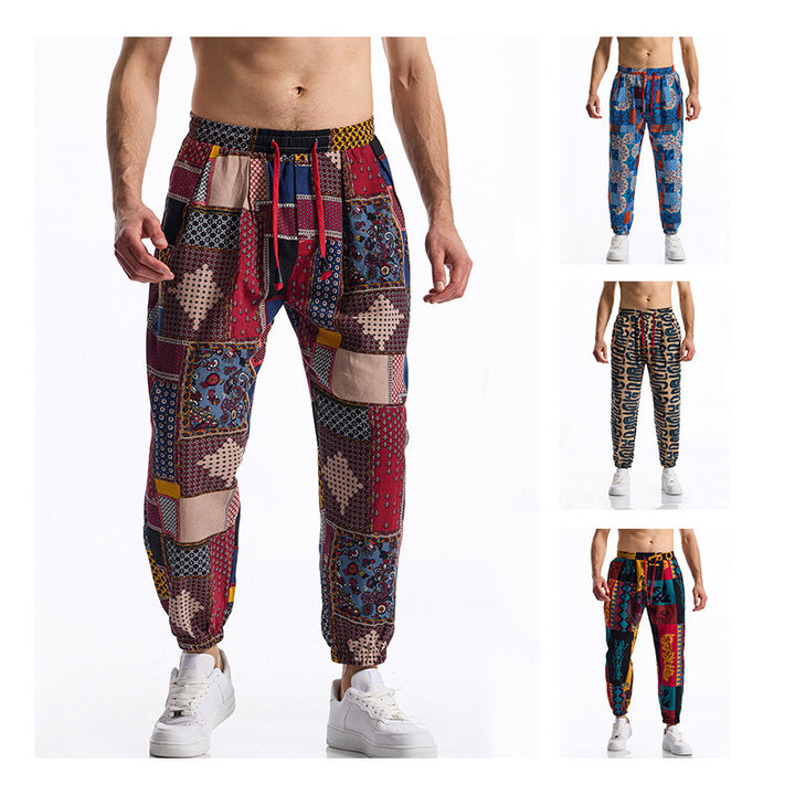 Men's casual pants with colorful pattern and elastic waistband Lune London