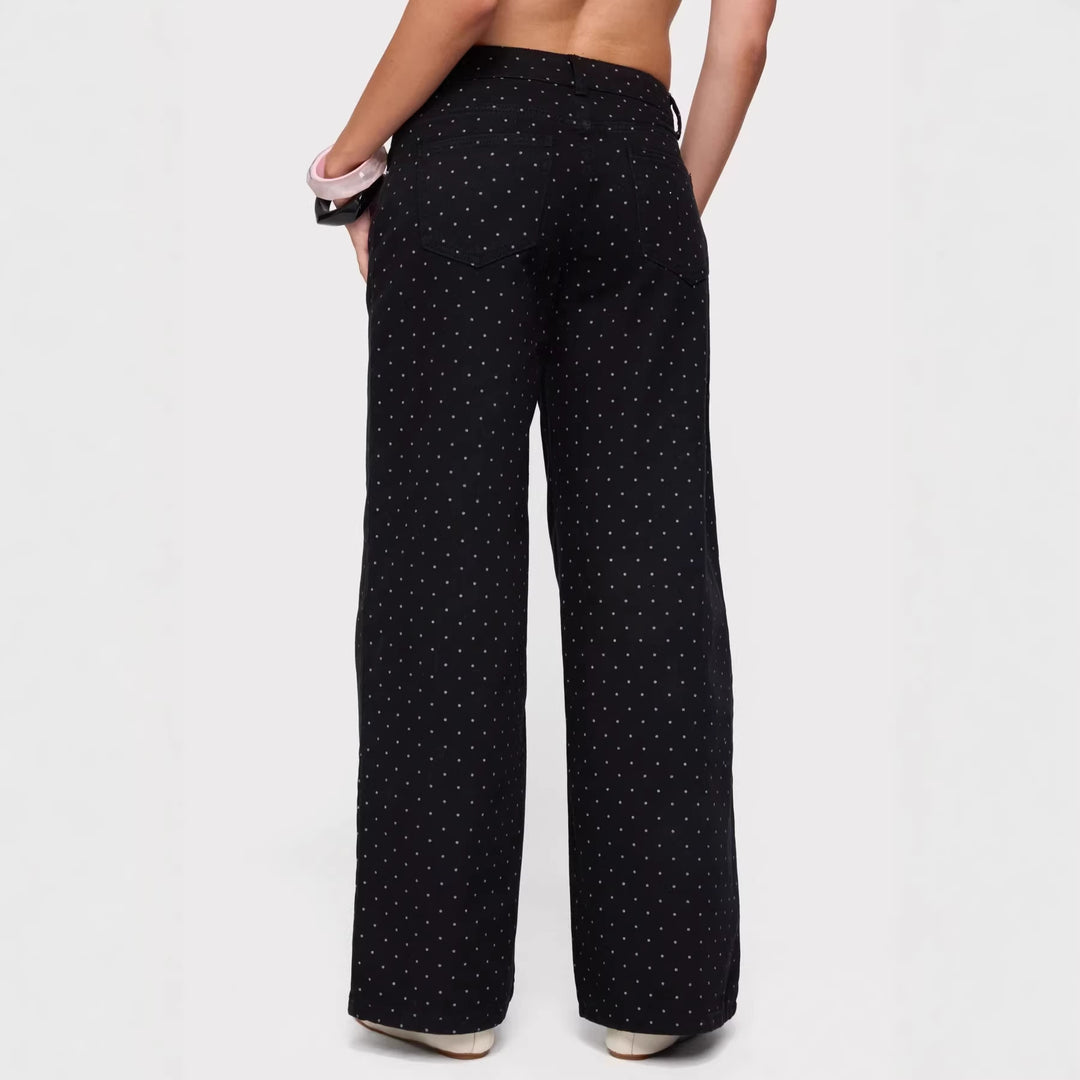 Women's Wide Denim Jeans with Polka Dots Lune London