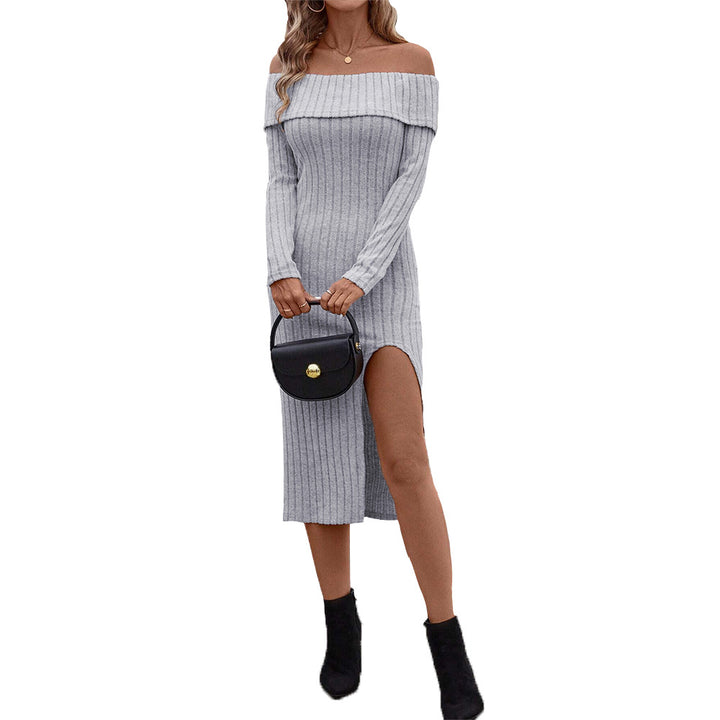 Robe maxi à manches longues pour femme avec design décolleté et fente latérale Chic & Stil
