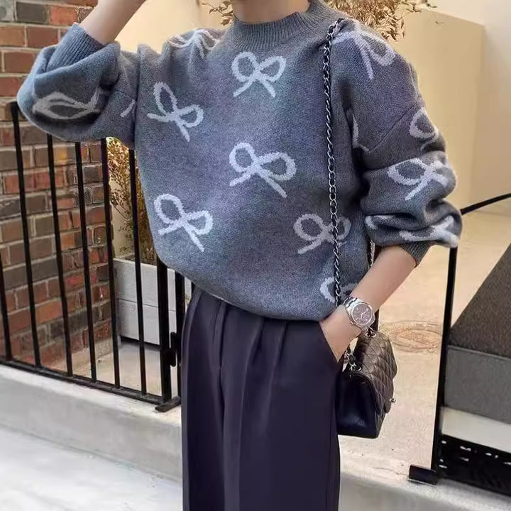 Ladies Soft Sweater with Romantic Bow Pattern Lune London