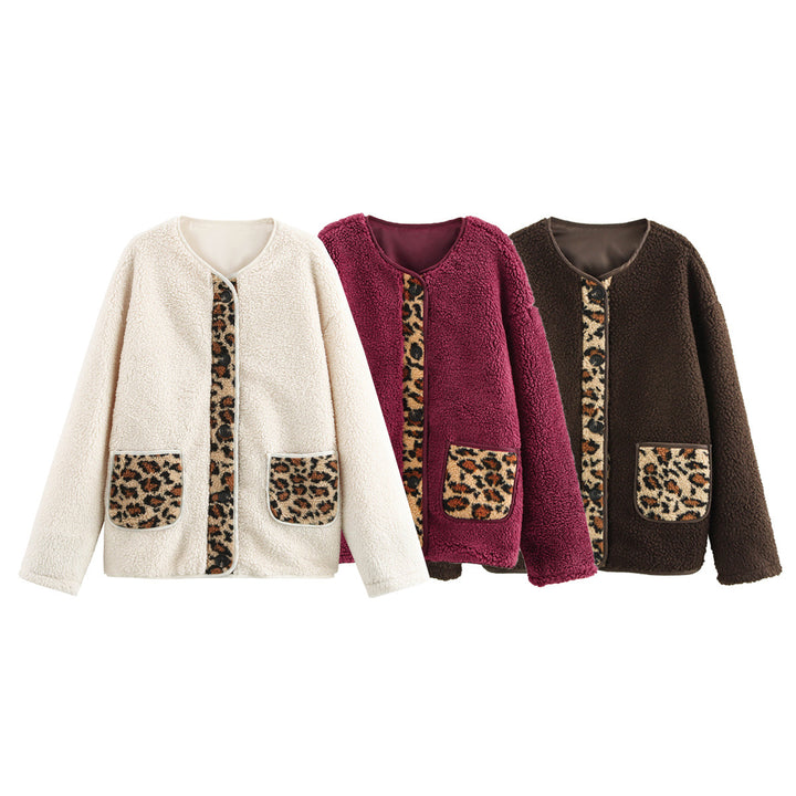 Teddy fleece jacket for women with animal pattern and practical patch pockets Lune London