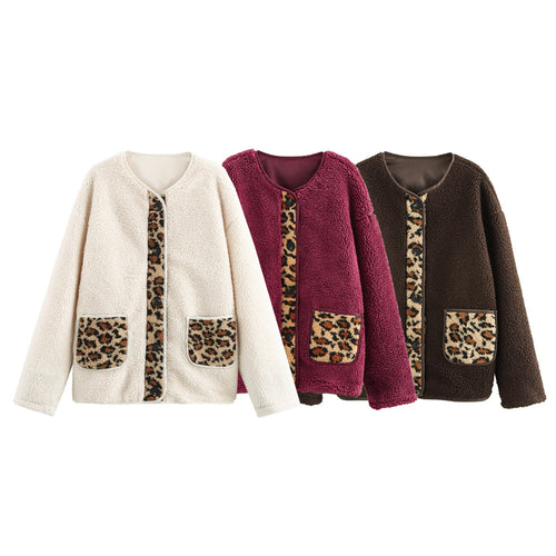 Teddy fleece jacket for women with animal pattern and practical patch pockets Lune London