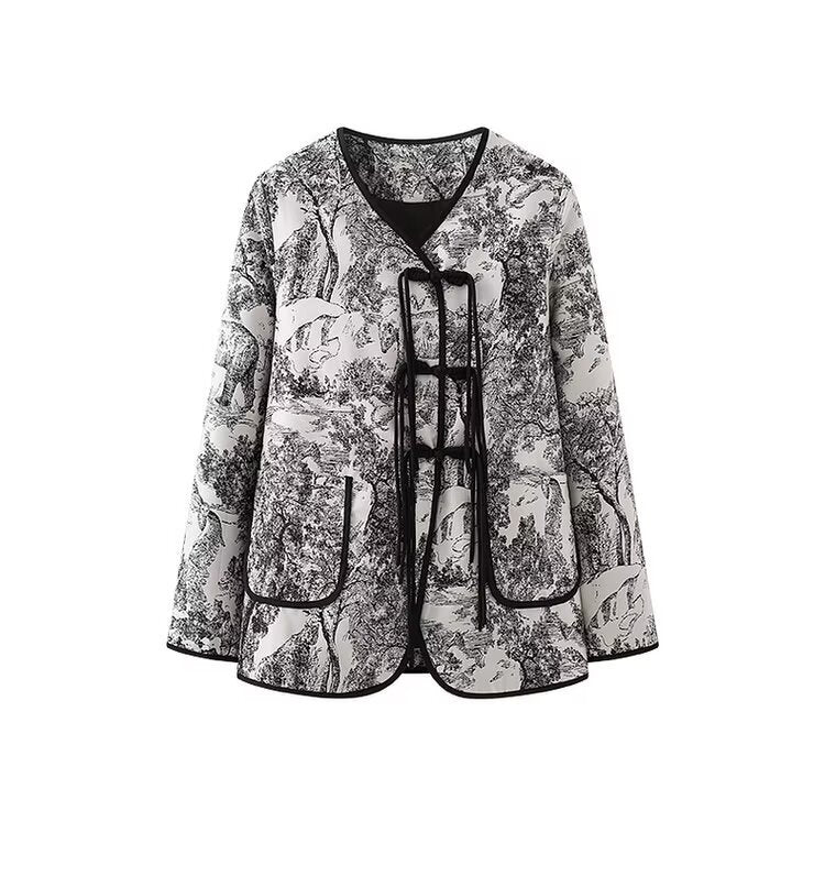Veste blazer matelassée tendance pour femmes avec impression artistique de maison de campagne Chic & Stil