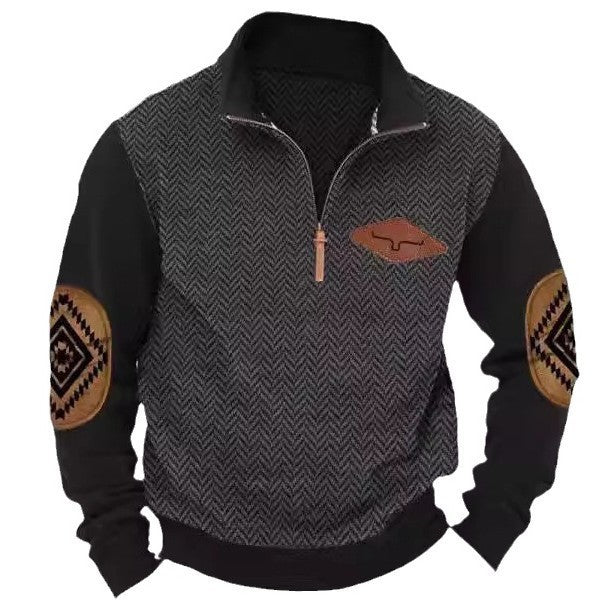 Trendy men's sweater with contrasting collar and elbow patches Lune London
