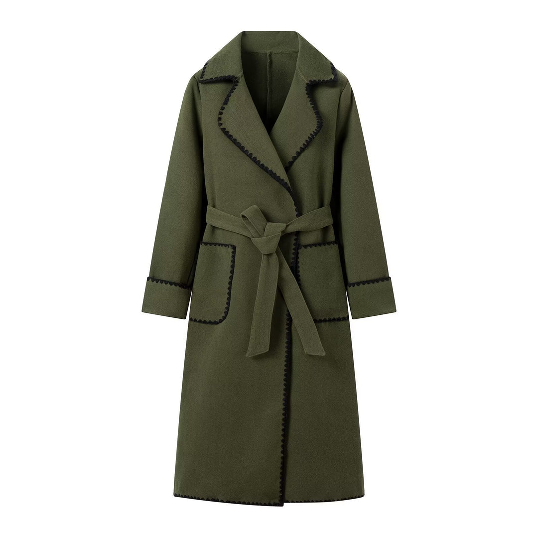 Elegant trench coat for ladies with contrasting trim and waist belt Lune London