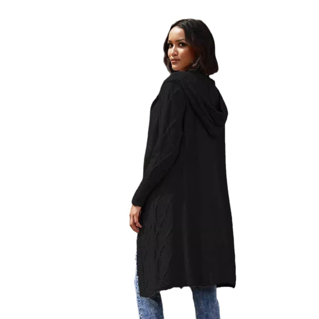 Knitted coat for women with hood and decorative braid design Lune London