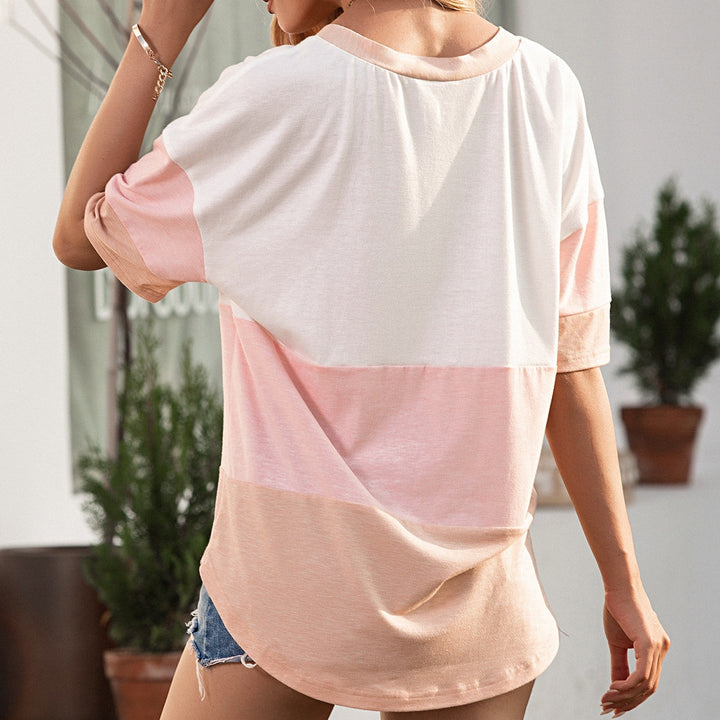 Casual short sleeve shirt for women with button detail and chic color block design