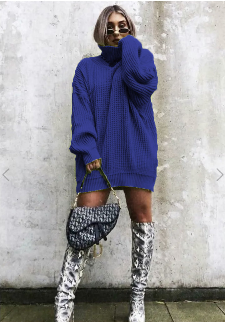 Ladies Large knit sweater with high collar and angular cut Lune London