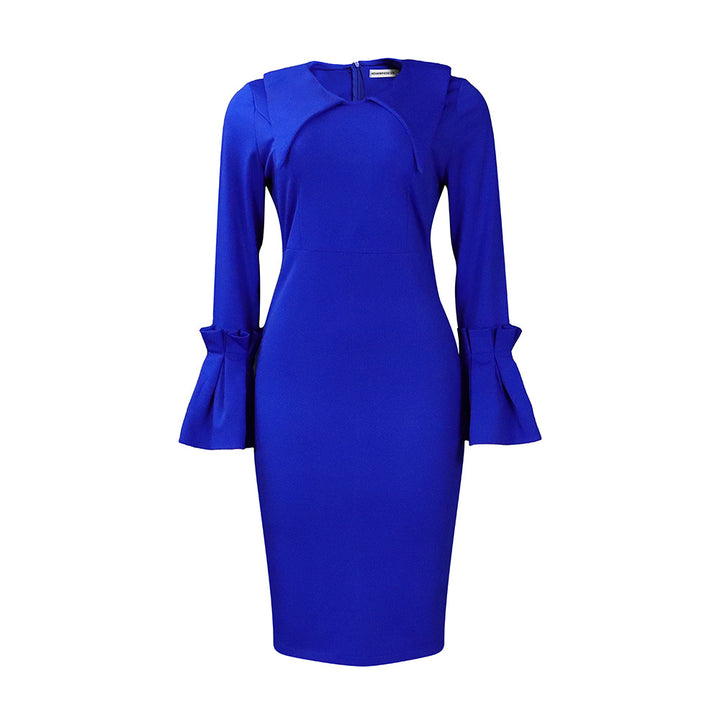Ladies Elegant Cocktail Dress with Extravagant Ruffle Details and Long Chic and Stylish Sleeves