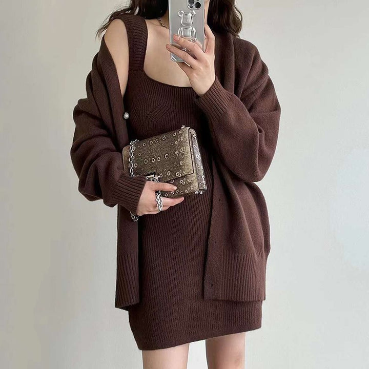 Knit dress for women with a fine rib pattern and an asymmetrical cut Lune London