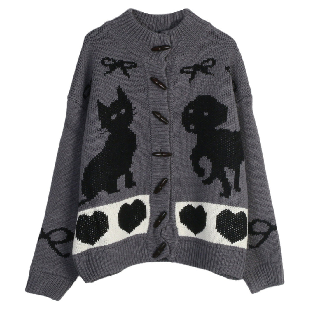 Women's cardigan with playful animal patterns and chic button details