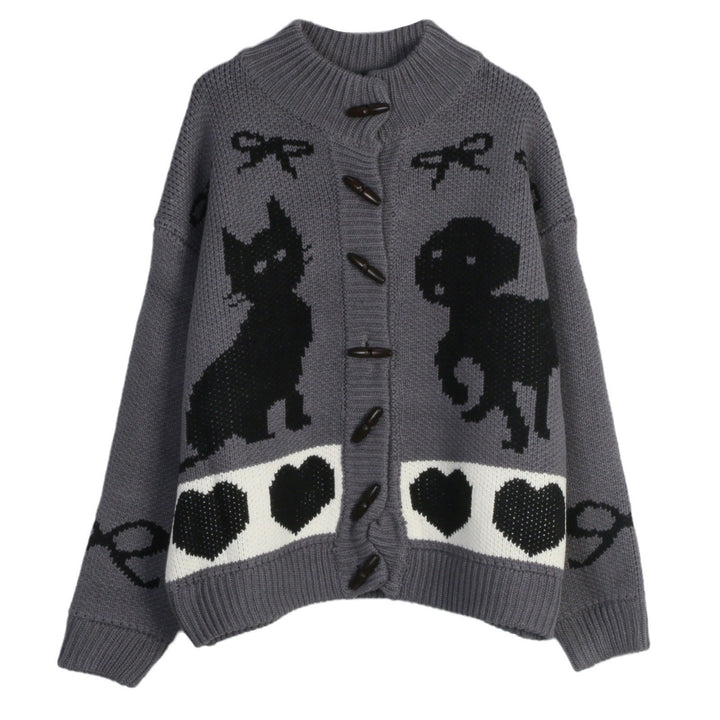 Women's cardigan with playful animal patterns and chic button details