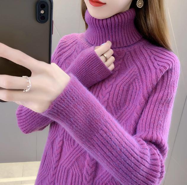 Women's turtleneck pullover with textured cable knit pattern and long sleeves Lune London