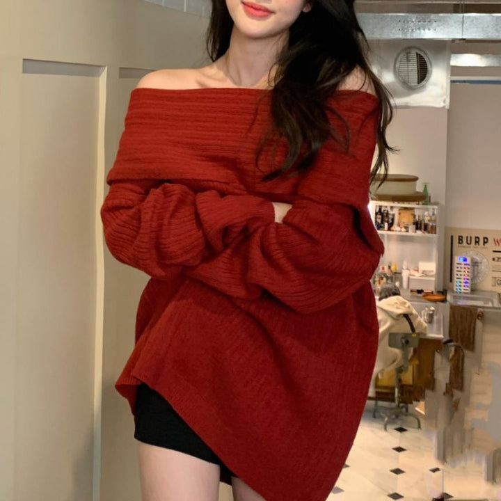 Sweater femme à épaules dénudées en matière tricotée texturée Chic & Stil