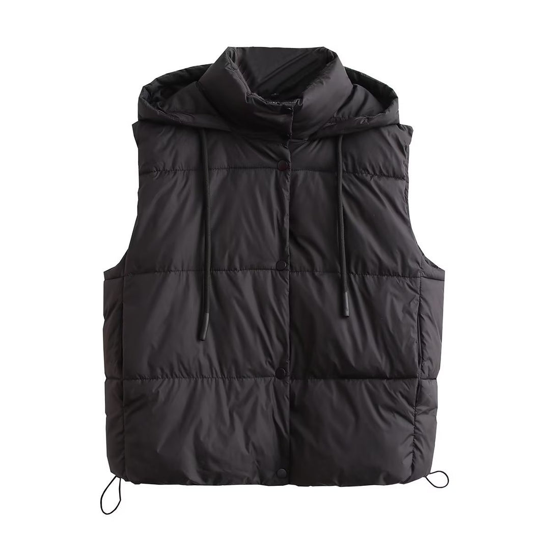 Quilted vest for women with high collar and practical drawstring Lune London
