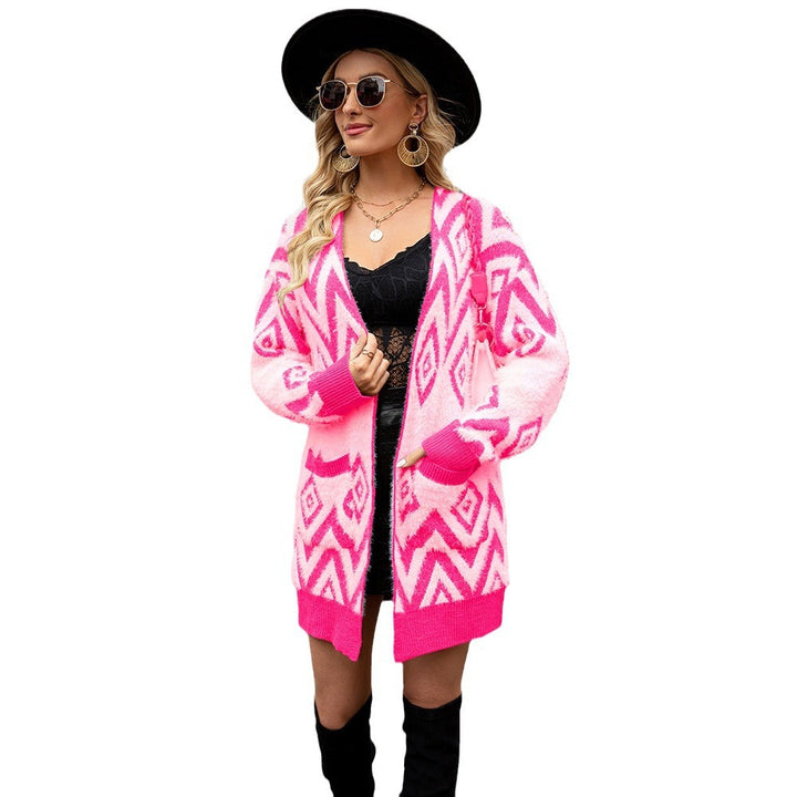 Cardigan pour femme avec un col V profond et un motif géométrique Chic & Stil