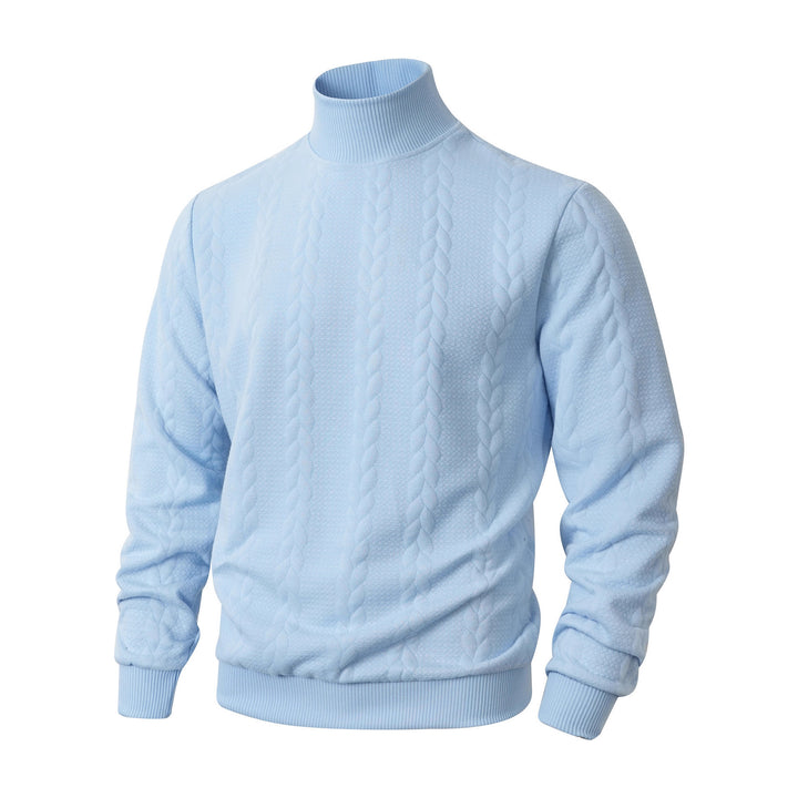 Knit sweater for men with high collar and innovative cable details Lune London
