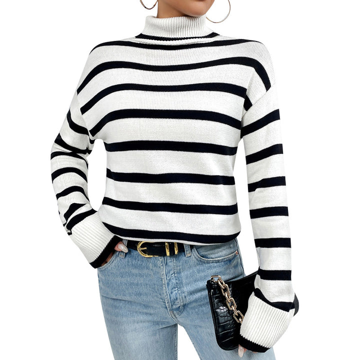 Striped sweater for women with high collar Lune London