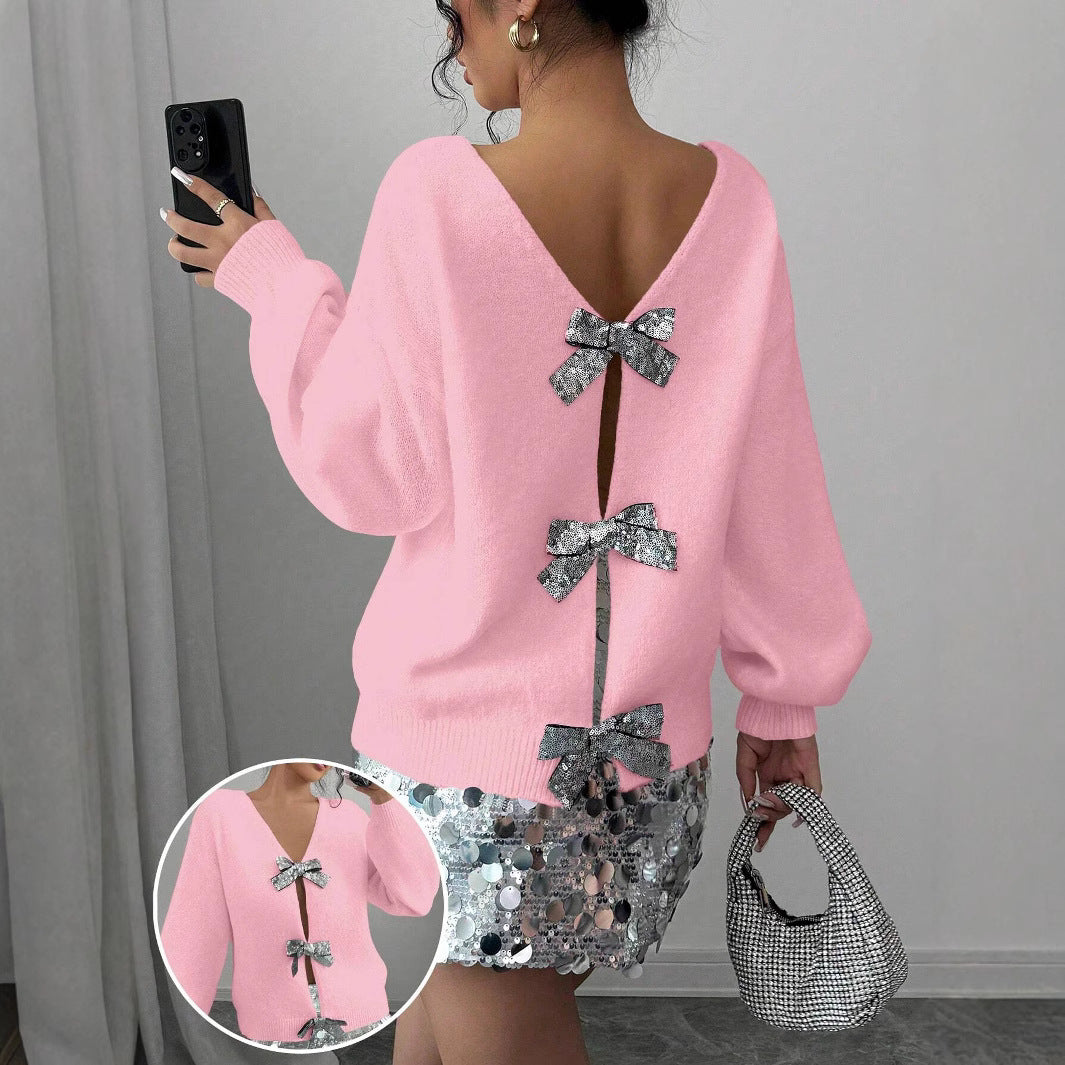 Women trendy knit sweater with luxurious bow details Lune London