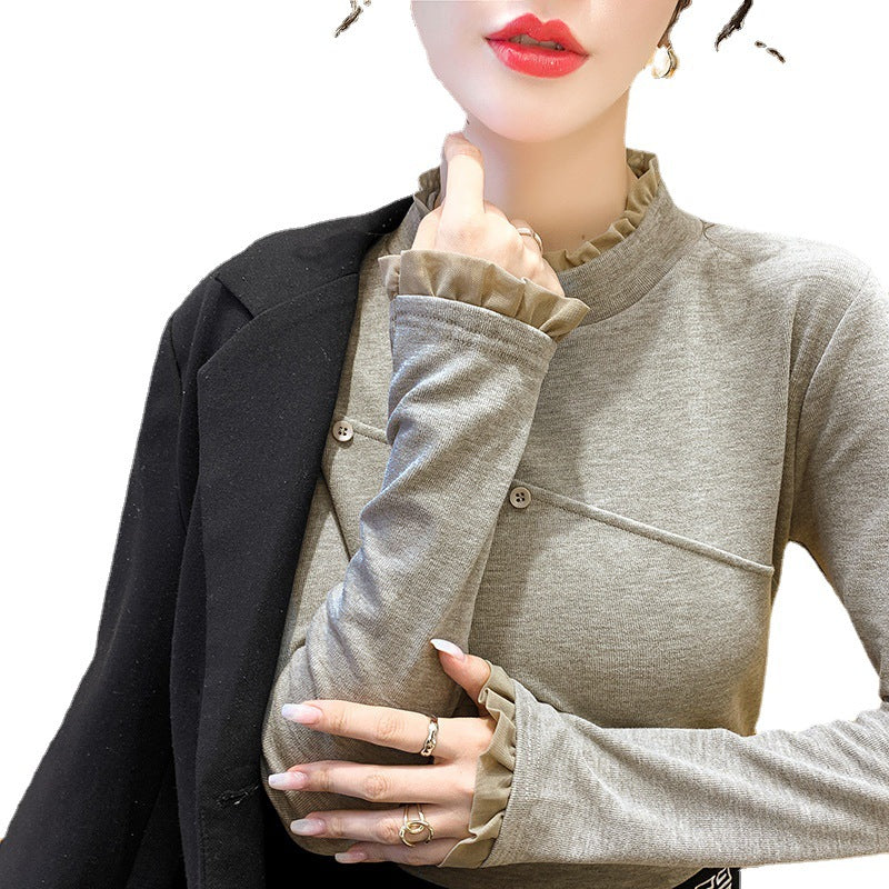Women's long sleeve shirt with decorative button details and ruching Chic & Stil