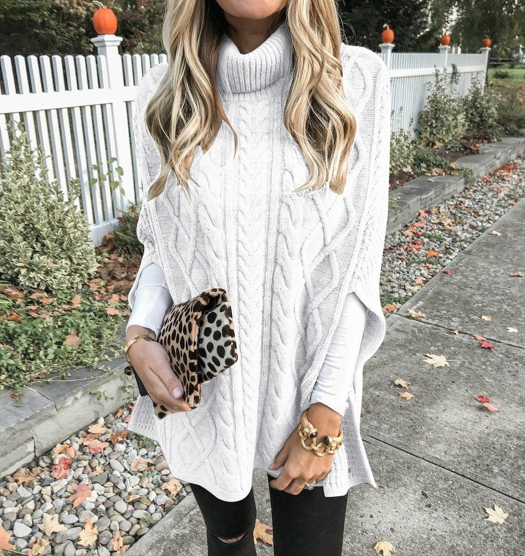 Women Knit Poncho with Turned Collar Lune London